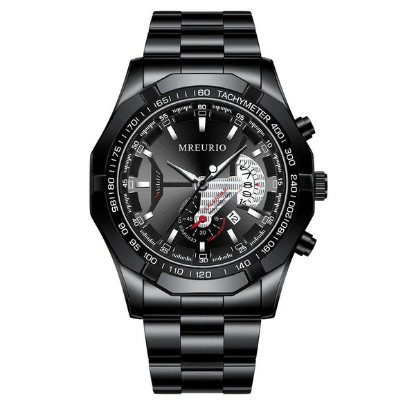 Nonmechanical Men's Watch With Large Round Dial Stainless Steel Band Alloy Case Business Style