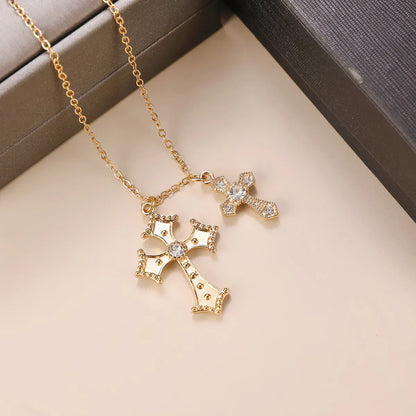 Nordic Style Baroque Style Cross Rhinestones Alloy Wholesale Pendant Necklace