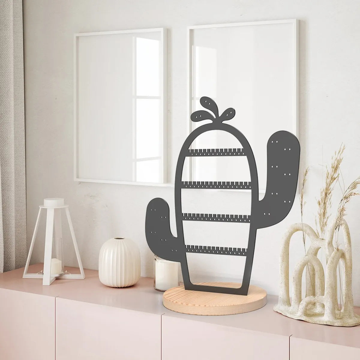 Nordic Style Cactus Solid Wood Metal Jewelry Display Jewelry Rack