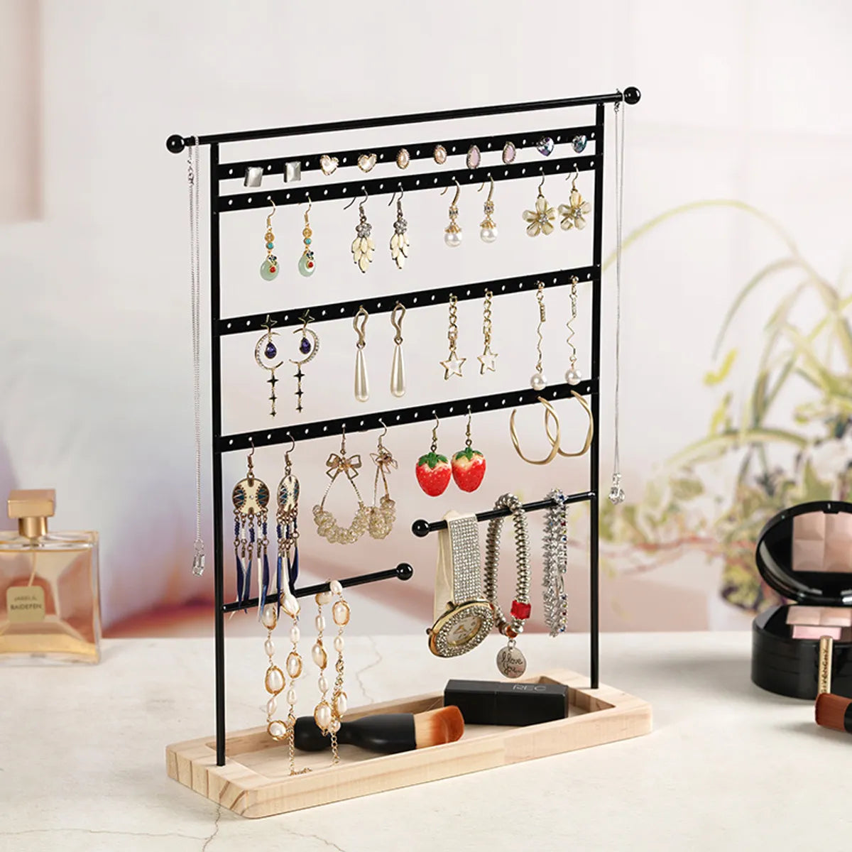 Nordic Style Geometric Solid Wood Iron Jewelry Rack