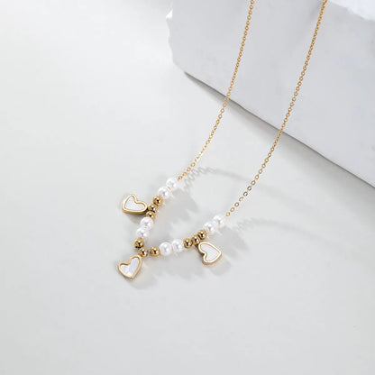 Nordic Style Romantic Heart Shape Stainless Steel Plastic Plating 18k Gold Plated Necklace