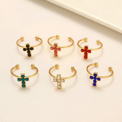 Nordic Style Simple Style Cross Alloy Inlay Rhinestones Women'S Open Rings