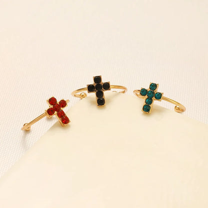 Nordic Style Simple Style Cross Alloy Inlay Rhinestones Women'S Open Rings