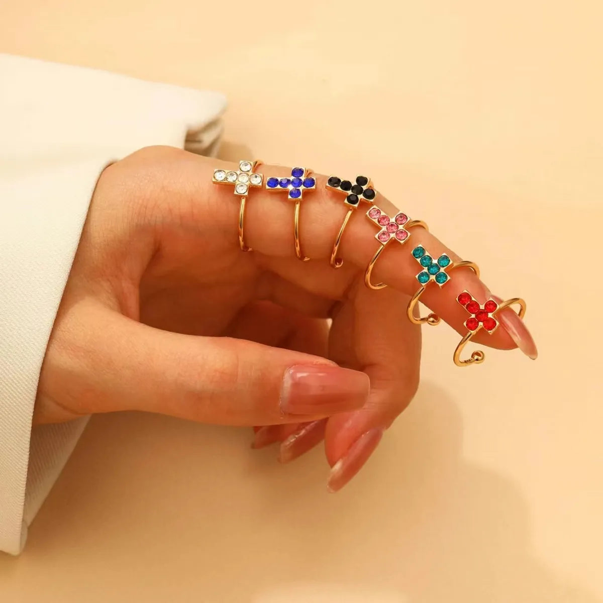 Nordic Style Simple Style Cross Alloy Inlay Rhinestones Women'S Open Rings