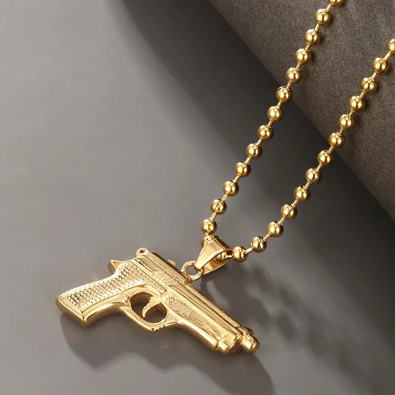 304 Stainless Steel 18K Gold Plated Nordic Style XUPING Plating Pistol Artificial Gemstones Pendant Necklace