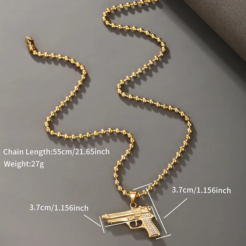 304 Stainless Steel 18K Gold Plated Nordic Style XUPING Plating Pistol Artificial Gemstones Pendant Necklace