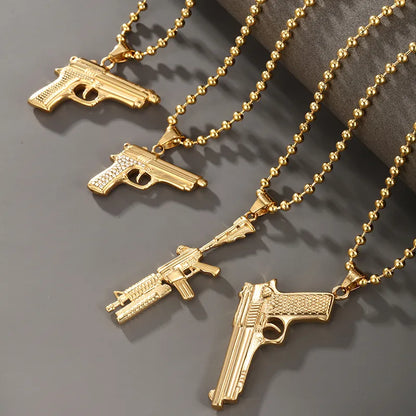 304 Stainless Steel 18K Gold Plated Nordic Style XUPING Plating Pistol Artificial Gemstones Pendant Necklace