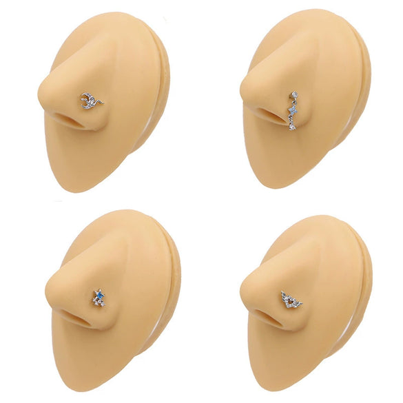 Nose Nail Puncture Jewelry Stainless Steel Heart Shaped With White Zircon