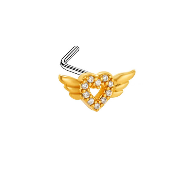 Nose Nail Puncture Jewelry Stainless Steel Heart Shaped With White Zircon