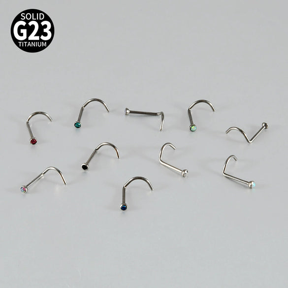 Nose Ring Jewelry G23 Titanium Round Shaped Set With Diamonds