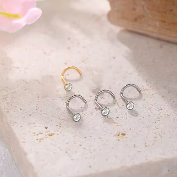 Nose Ring Titanium Alloy Stainless Steel Diamond Minimalist Shape Piercing Jewelry