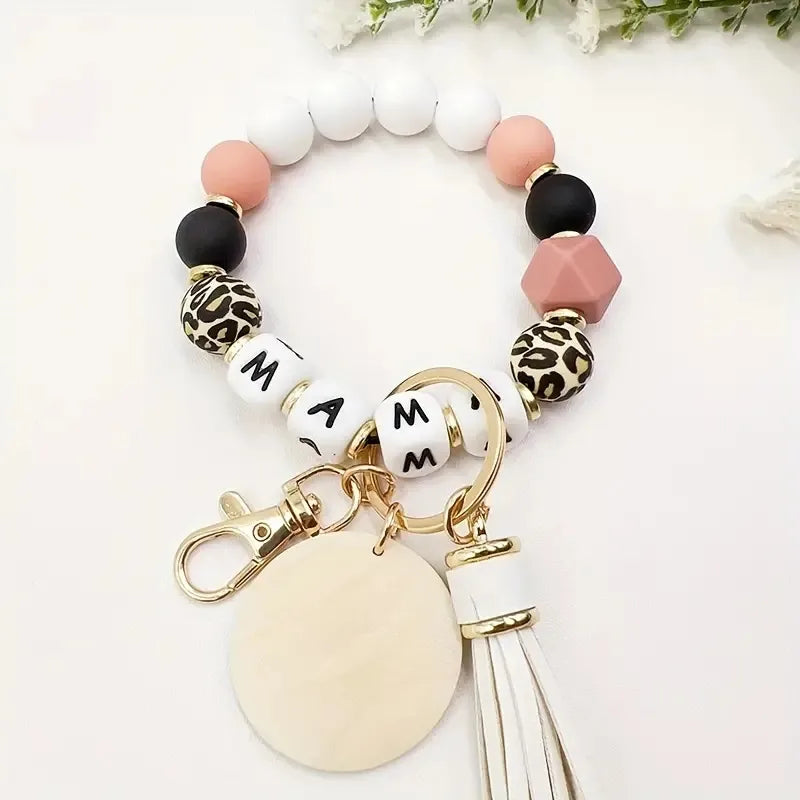 Novelty Classic Style Letter Tassel Key Pu Leather Silica Gel Metal Round Tassel Mobile Phone Chain Bracelets Keychain