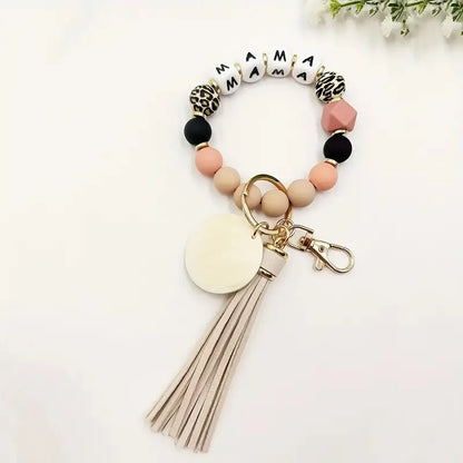 Novelty Classic Style Letter Tassel Key Pu Leather Silica Gel Metal Round Tassel Mobile Phone Chain Bracelets Keychain