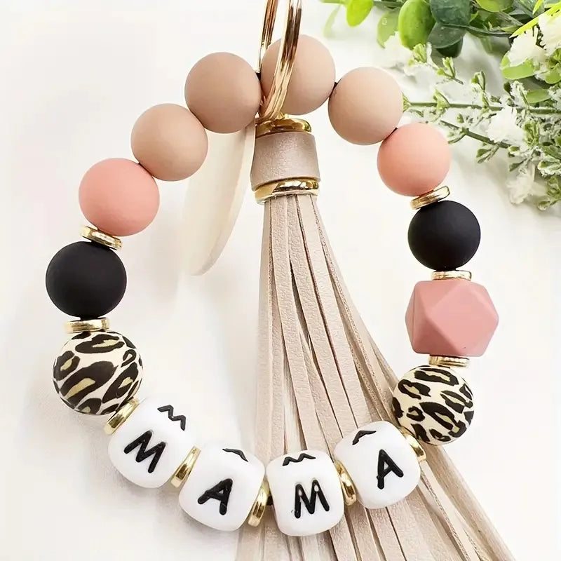 Novelty Classic Style Letter Tassel Key Pu Leather Silica Gel Metal Round Tassel Mobile Phone Chain Bracelets Keychain