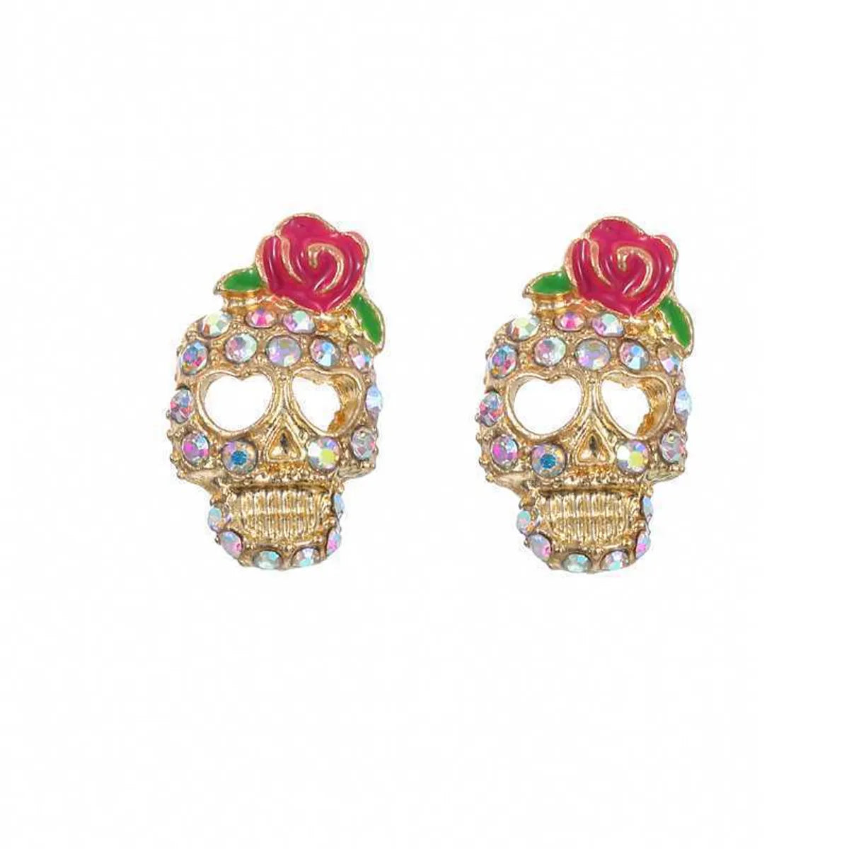 Novelty Design Alloy Skull Earrings Daily Plating Rhinestone Stud Earrings 1 Set