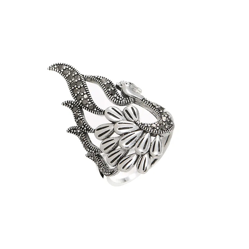 Novelty Ethnic Style Peacock Sterling Silver Inlay Zircon Rings