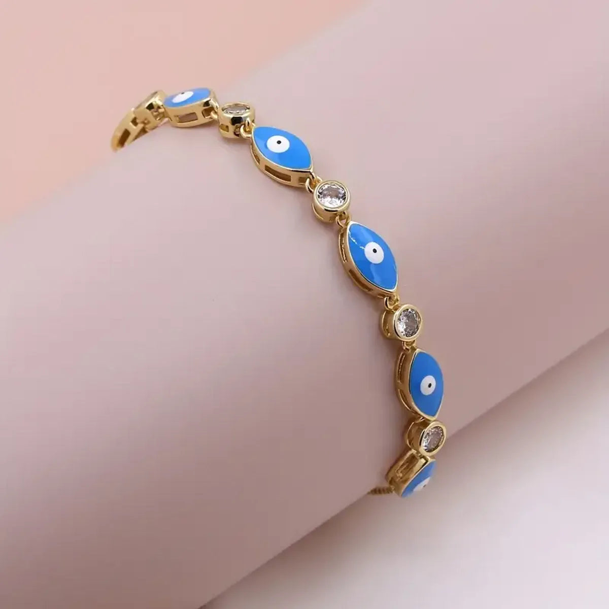 Novelty Eye Copper Enamel Plating Inlay Zircon 18k Gold Plated Drawstring Bracelets