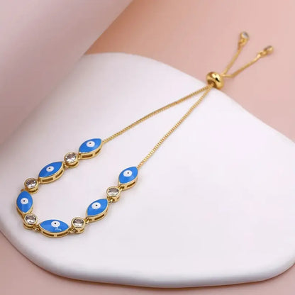 Novelty Eye Copper Enamel Plating Inlay Zircon 18k Gold Plated Drawstring Bracelets