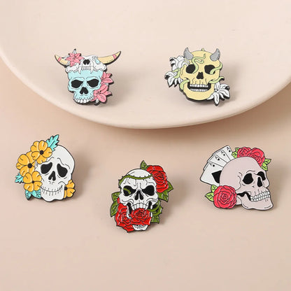 Novelty Flower Skull Alloy Stoving Varnish Metal Brooches