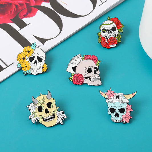 Novelty Flower Skull Alloy Stoving Varnish Metal Brooches