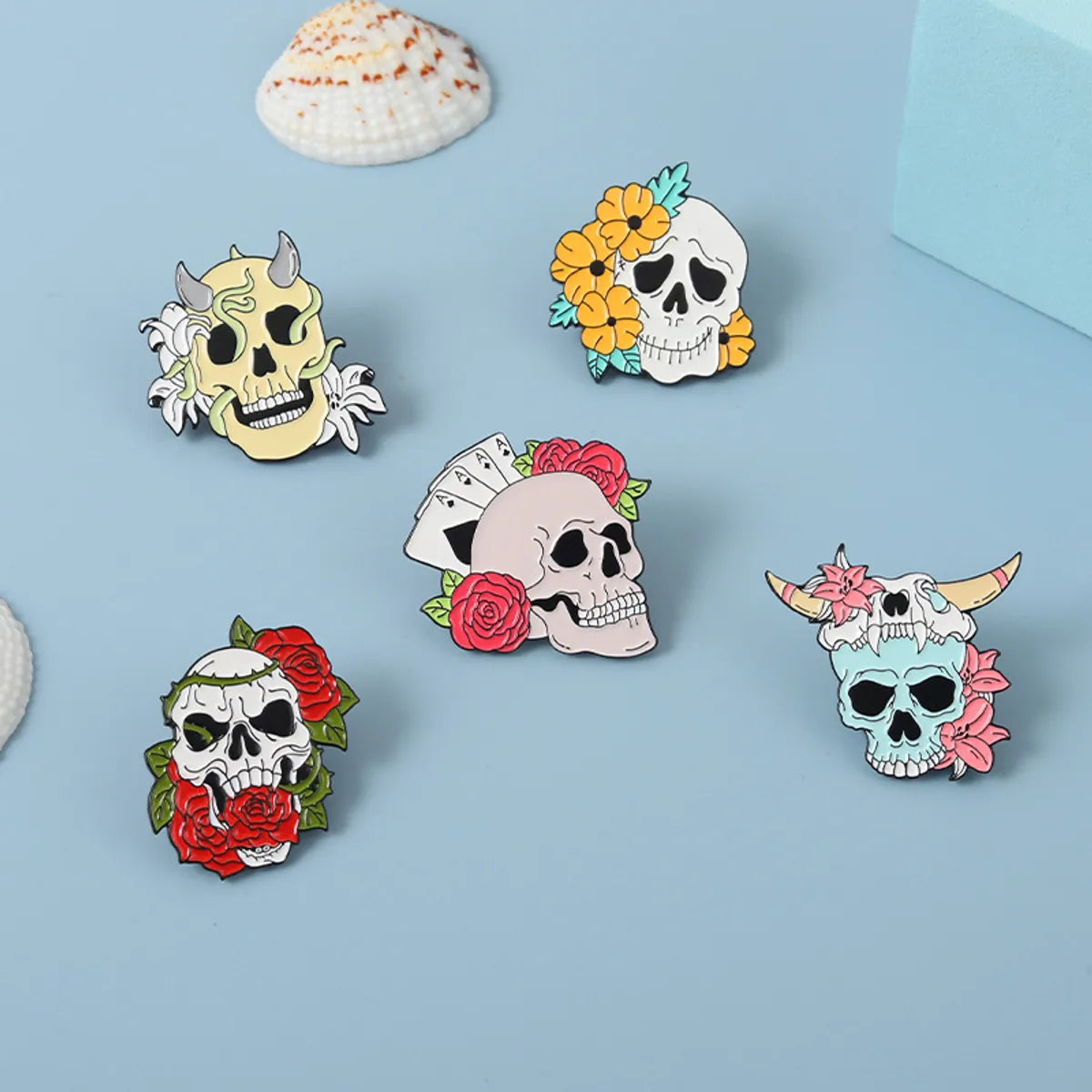 Novelty Flower Skull Alloy Stoving Varnish Metal Brooches