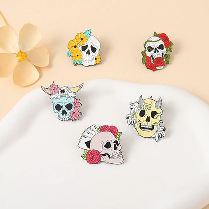 Novelty Flower Skull Alloy Stoving Varnish Metal Brooches