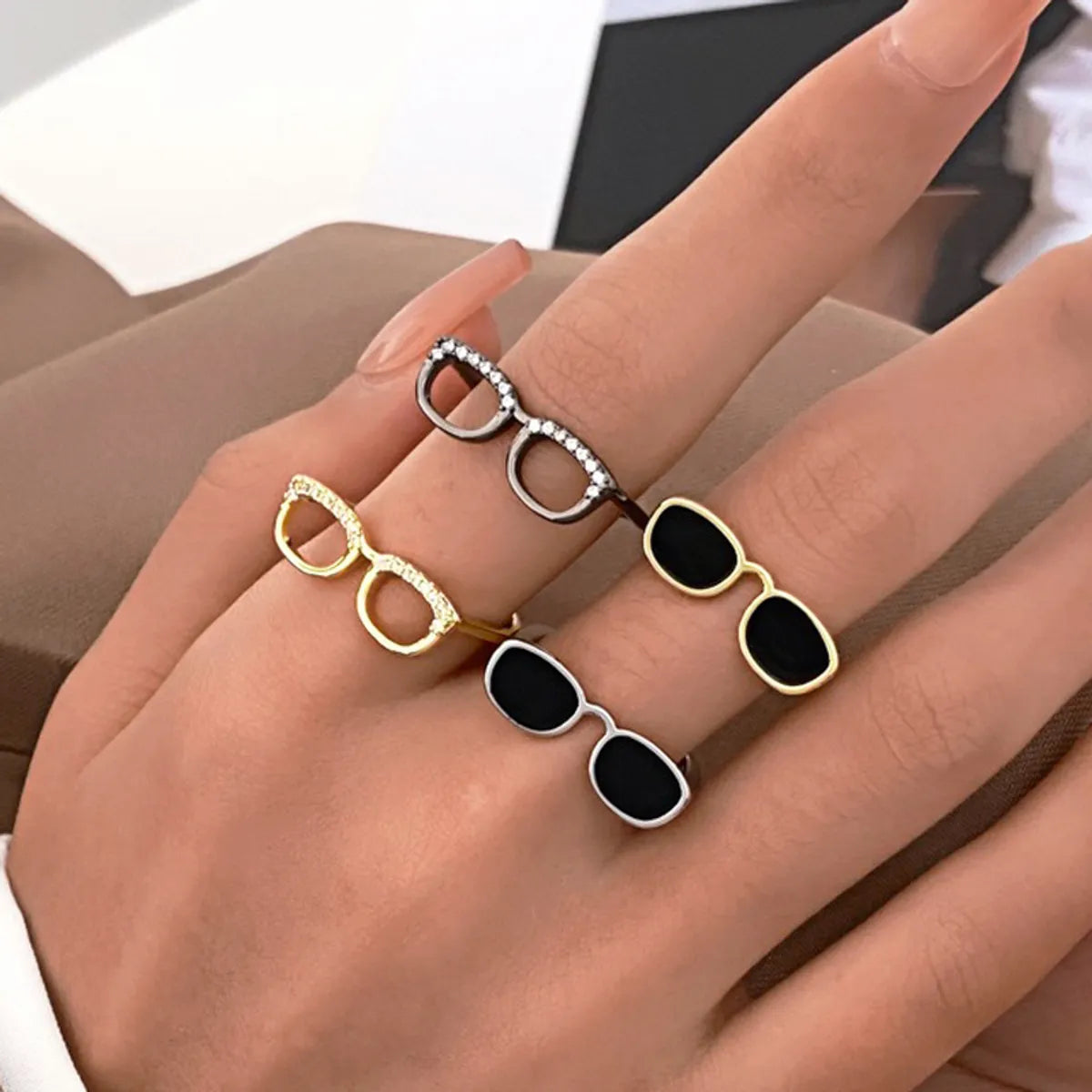 Novelty Glasses Copper Artificial Diamond Open Rings In Bulk