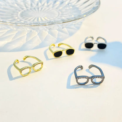 Novelty Glasses Copper Artificial Diamond Open Rings In Bulk