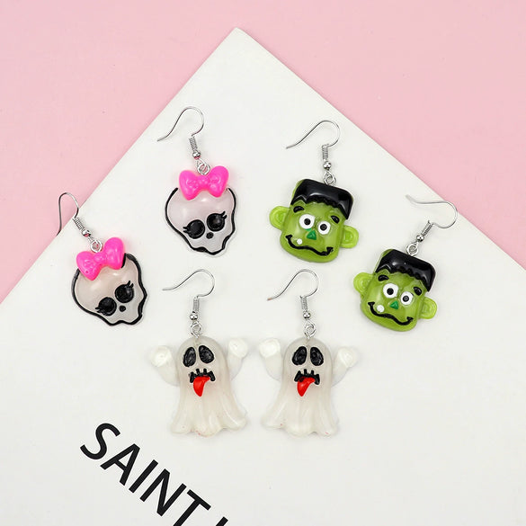 Novelty Halloween Pumpkin Skull Ghost Earrings Fun Resin And Plastic Statement Jewelry For Costume And Party Dress Up