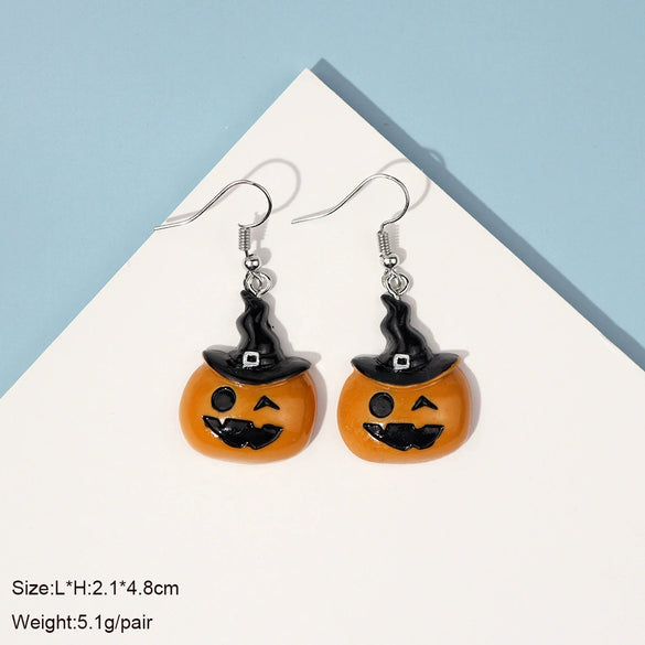 Novelty Halloween Pumpkin Skull Ghost Earrings Fun Resin And Plastic Statement Jewelry For Costume And Party Dress Up