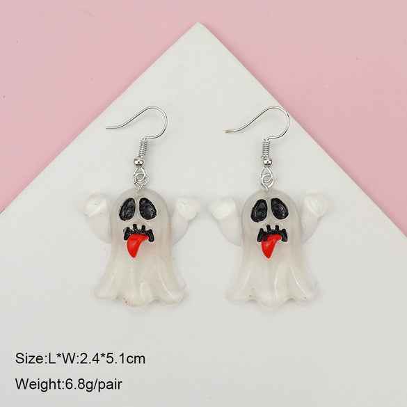 Novelty Halloween Pumpkin Skull Ghost Earrings Fun Resin And Plastic Statement Jewelry For Costume And Party Dress Up