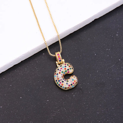 Novelty Letter Copper Plating Inlay Zircon 18k Gold Plated White Gold Plated Unisex Pendant Necklace