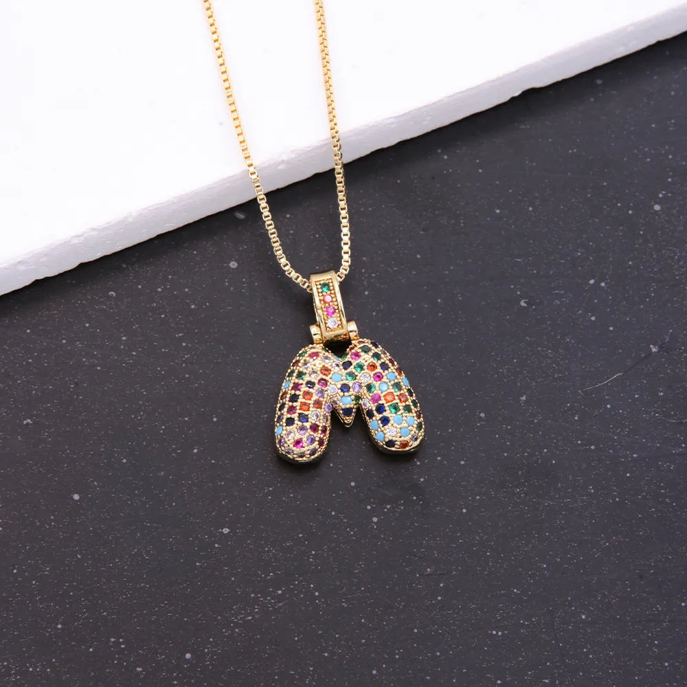 Novelty Letter Copper Plating Inlay Zircon 18k Gold Plated White Gold Plated Unisex Pendant Necklace