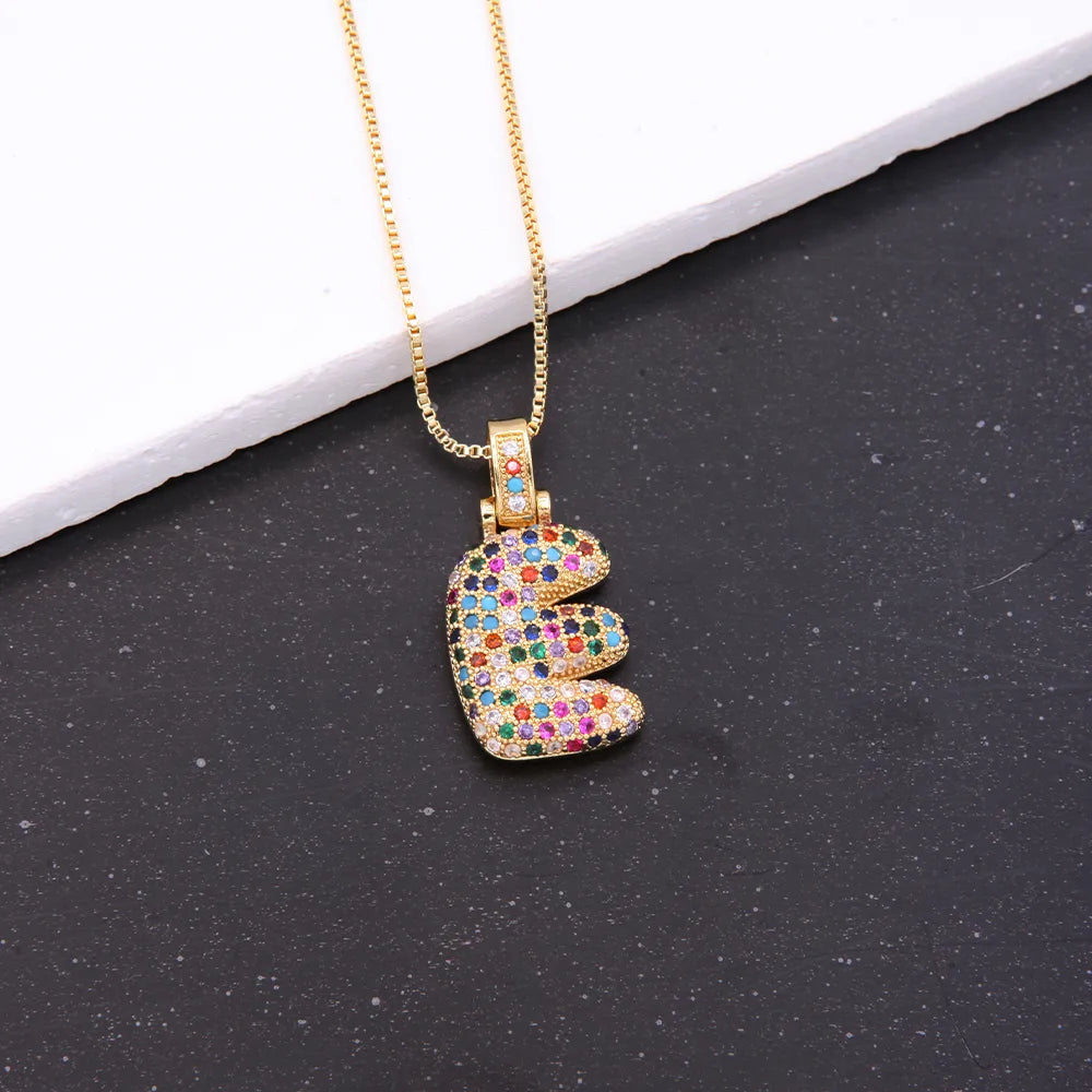 Novelty Letter Copper Plating Inlay Zircon 18k Gold Plated White Gold Plated Unisex Pendant Necklace