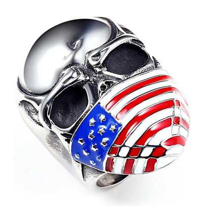 Novelty Modern Style Cool Style American Flag Skull Alloy Plating Independence Day American National Day Men'S Rings