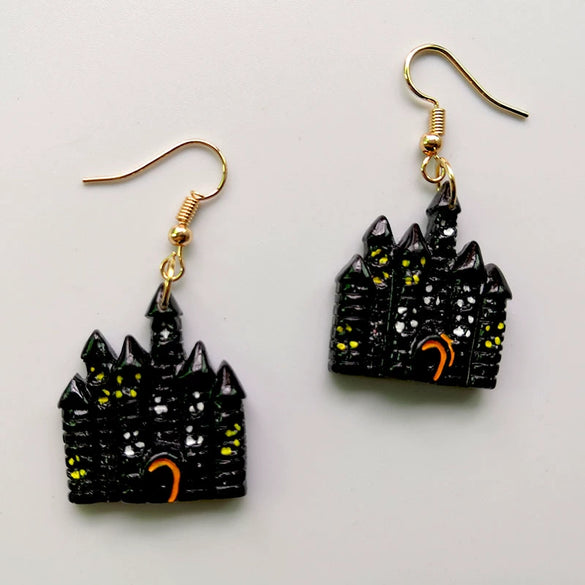 Novelty Resin Halloween Earrings With Pumpkin Skull Ghost And Cat Designs Exaggerated Costume Jewelry Accessories
