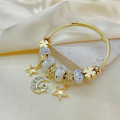 Novelty Star Moon Stainless Steel Titanium Steel Inlay Zircon Bangle