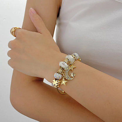 Novelty Star Moon Stainless Steel Titanium Steel Inlay Zircon Bangle