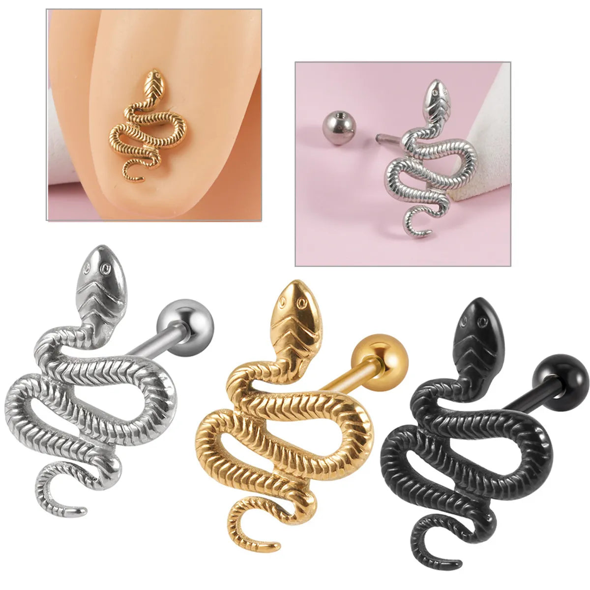 Novelty Streetwear Snake Stainless Steel Polishing Tongue Nail