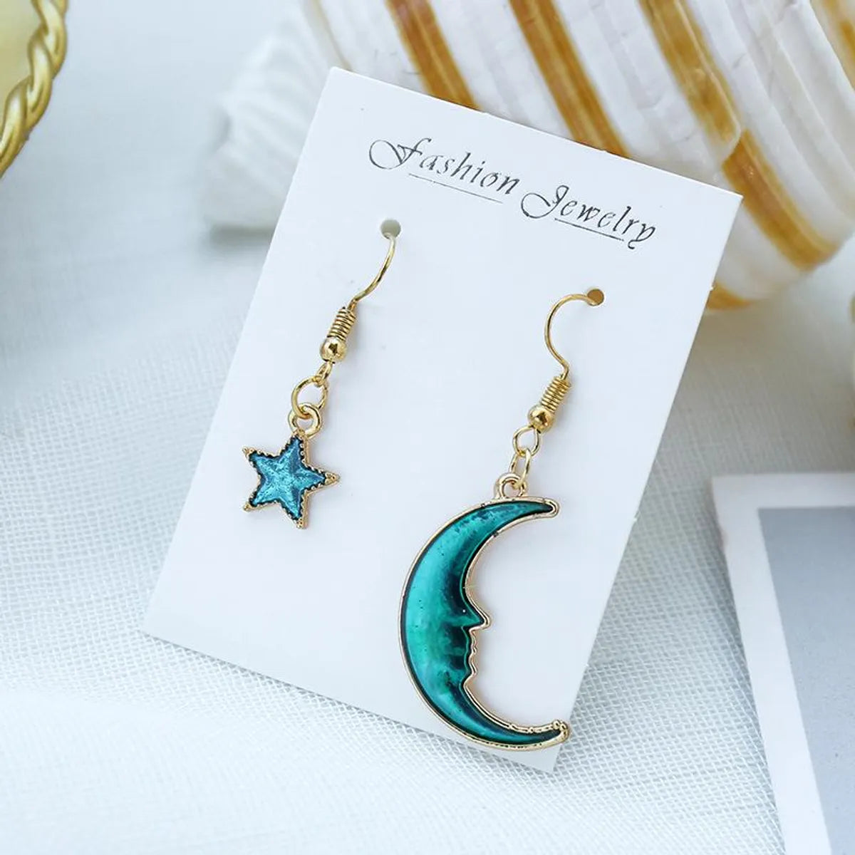 Ocean Blue Ins Wind Moon Cosmic Earrings Nhsd156850