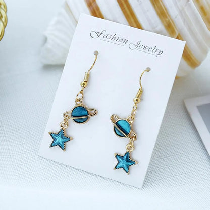 Ocean Blue Ins Wind Moon Cosmic Earrings Nhsd156850