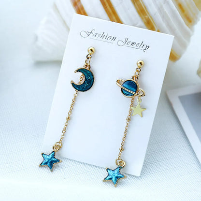 Ocean Blue Ins Wind Moon Cosmic Earrings Nhsd156850