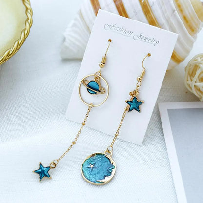 Ocean Blue Ins Wind Moon Cosmic Earrings Nhsd156850