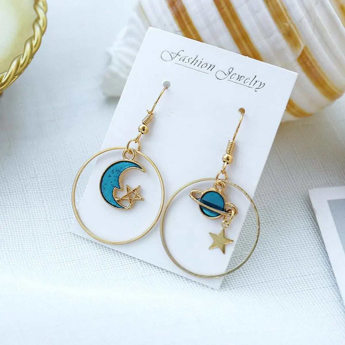 Ocean Blue Ins Wind Moon Cosmic Earrings Nhsd156850