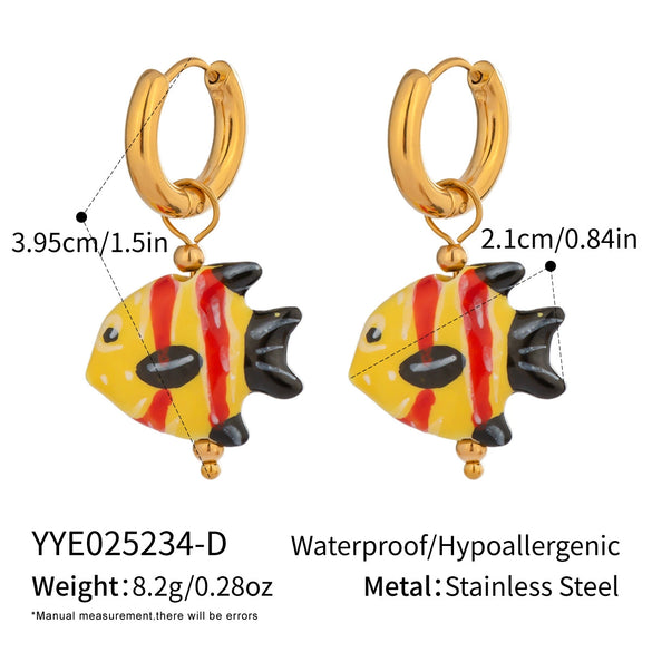 Ocean Colored Ceramic Small Fish Lucky Koi Earrings With Enamel Oil Painting And Electroplating Design