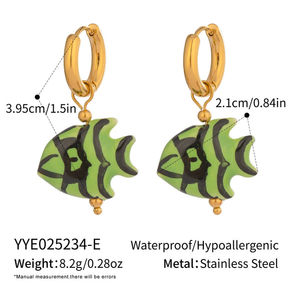 Ocean Colored Ceramic Small Fish Lucky Koi Earrings With Enamel Oil Painting And Electroplating Design