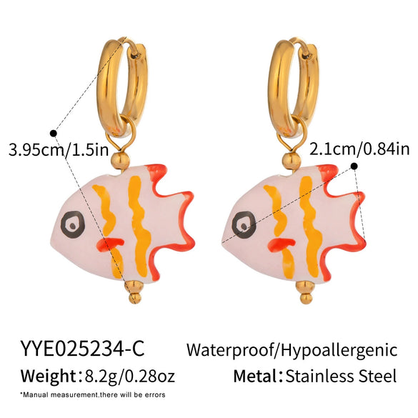 Ocean Colored Ceramic Small Fish Lucky Koi Earrings With Enamel Oil Painting And Electroplating Design