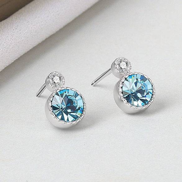 Ocean Heart S925 Sterling Silver Earrings With Austrian Crystal Geometric Retro Fashion Earrings For Women