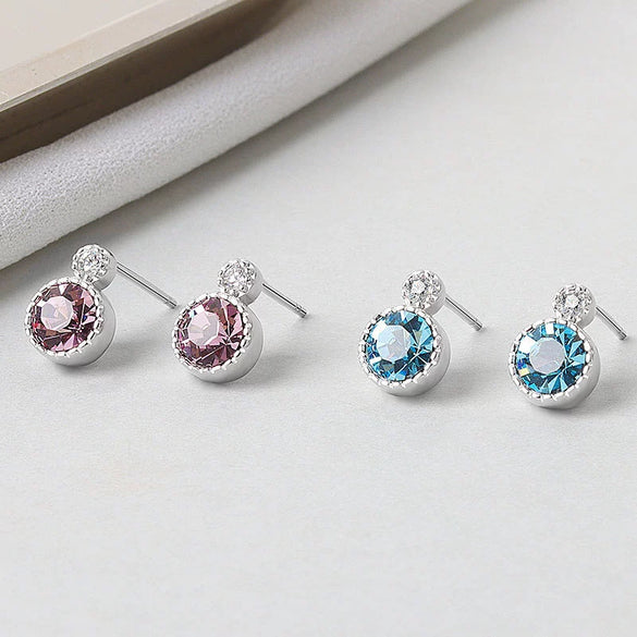 Ocean Heart S925 Sterling Silver Earrings With Austrian Crystal Geometric Retro Fashion Earrings For Women