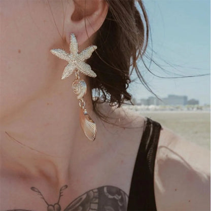 Ocean Series Starfish Shell Metal Earrings Wholesale Nihaojewelry